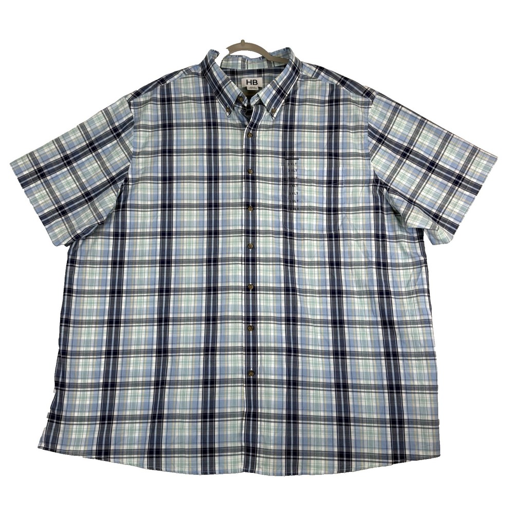 Harbor Bay Button Down Shirt Mens 3XLT Blue/Green/White Check Short Sleeve NWT
